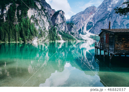 Beautiful view of Lago di Braies or Pragser wildsee, Italy. 46882037