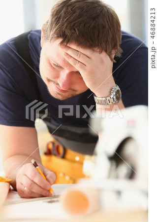 Arms of worker making structure plan Arms of worker making structure plan 46884213