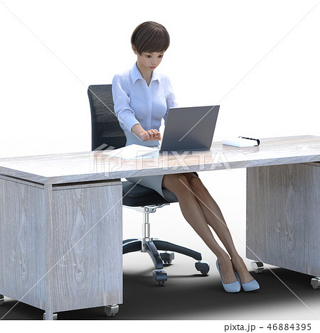 デスクワークする女性会社員　perming3位DCGラスト素材 46884395