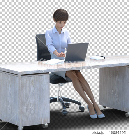 デスクワークする女性会社員　perming3位DCGラスト素材 46884395