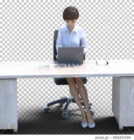 デスクワークする女性会社員 perming3位DCGラスト素材 デスクワークする女性会社員 perming3位DCGラスト素材 46884396
