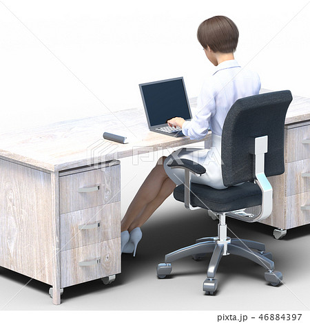 デスクワークする女性会社員　perming3位DCGラスト素材 46884397