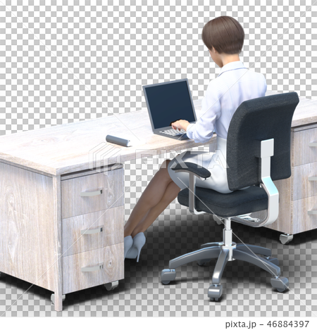 デスクワークする女性会社員　perming3位DCGラスト素材 46884397