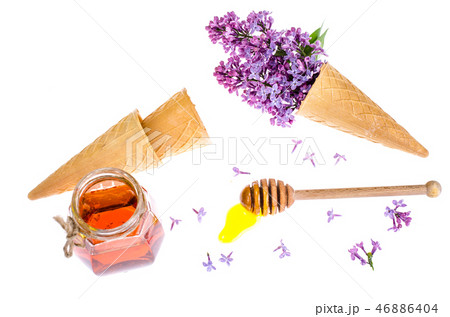 Organic honey in glass jar, purple lilac 46886404