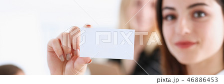 Female hand in suit give blank calling 46886453