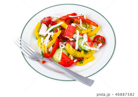 Crab sticks salad with fresh vegetables 46887382