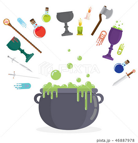 Medieval  rpg game flat elements set  46887978