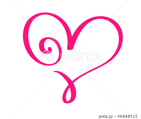 Red vintage Vector Valentines Day Hand Drawn Calligraphic two Hearts. Calligraphy lettering 46888515