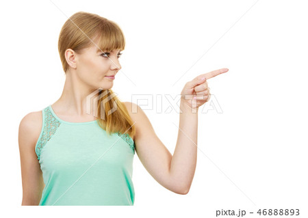 Woman pointing or touching with index finger Woman pointing or touching with index finger 46888893