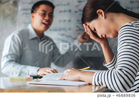 High school or college student group catching up workbook and le 46889836