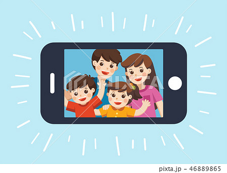Happy family selfie photo on smartphone display. 46889865