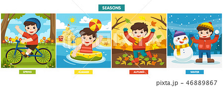 A Cute boy playing in different seasons. 46889867