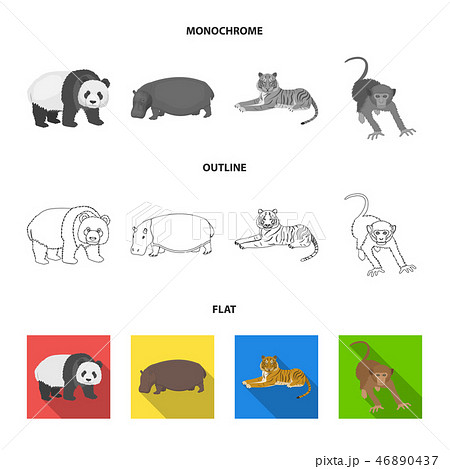 Bamboo bear, hippopotamus, wild animal tiger, monkey . Wild animal set collection icons in flat 46890437
