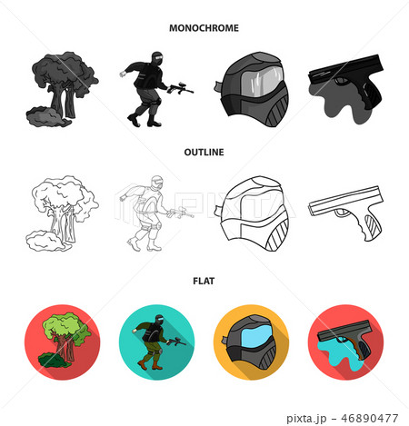 Mask, gun, paint, inventory .Paintball set collection icons in flat,outline,monochrome style vector 46890477