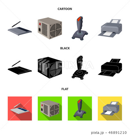 Power unit, dzhostik and other equipment. Personal computer set collection icons in cartoon,black 46891210
