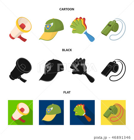 Megaphone, whistle and other attributes of the fans.Fans set collection icons in cartoon,black,flat 46891346