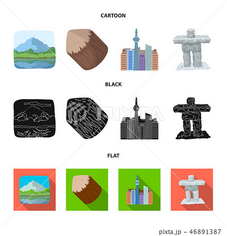 Lakes, mountains, the tower of SI-EN and other symbols of Canada.Canada set collection icons in 46891387