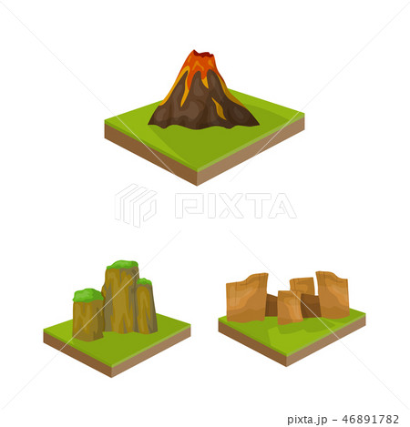 Mountains, massive cartoon icons in set collection for design. The surface of the earth vector Mountains, massive cartoon icons in set collection for design. The surface of the earth vector 46891782