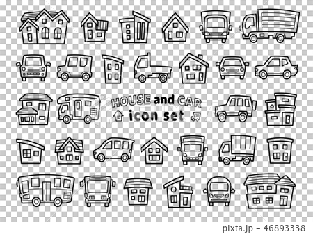 車と家のアイコンセット(線画のみ)上弦バージョン 46893338