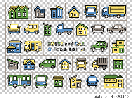Car and House Icon Set (Colored to Hand-drawn... - Stock Illustration ...