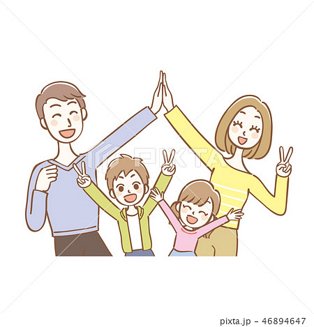 4人家族 喜ぶ 上半身 4人家族 喜ぶ 上半身 46894647