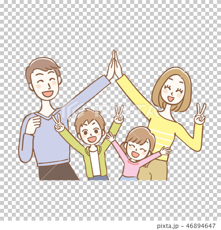 4人家族 喜ぶ 上半身 4人家族 喜ぶ 上半身 46894647