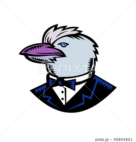 Kookaburra Wearing Tuxedo Woodcut Color Kookaburra Wearing Tuxedo Woodcut Color 46894801