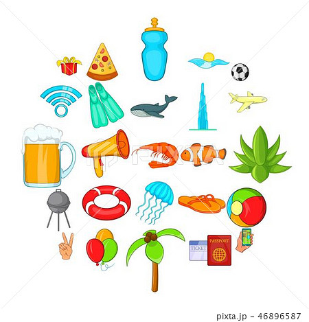 Tourist place icons set, cartoon style Tourist place icons set, cartoon style 46896587