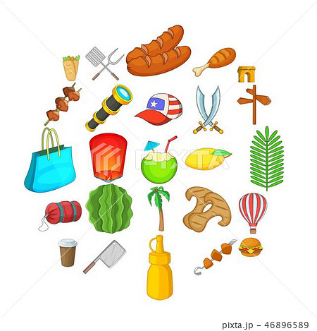Touristic space icons set, cartoon style Touristic space icons set, cartoon style 46896589