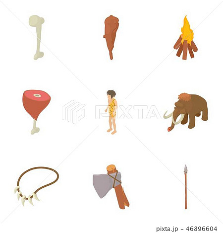 Study of prehistoric icons set, isometric style 46896604