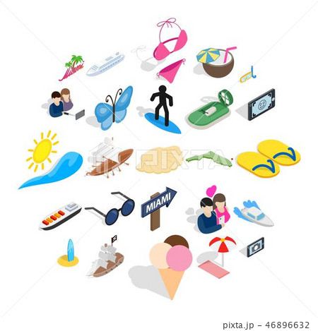 Rest on the sea icons set, isometric style 46896632