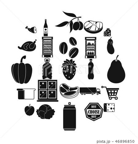 Supermarket icons set, simple style Supermarket icons set, simple style 46896850