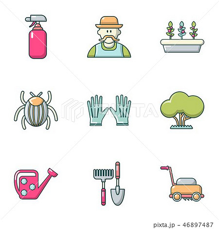 Front garden icons set, flat style 46897487