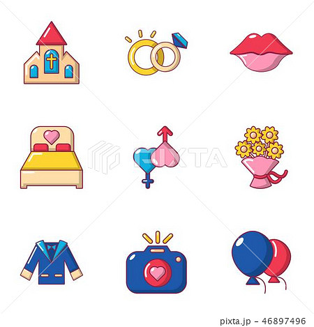 Traditional marriage icons set, flat style Traditional marriage icons set, flat style 46897496