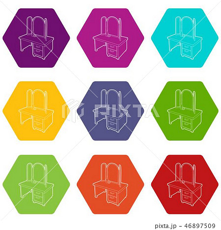 Dressing table with a mirror icons set 9 vector 46897509