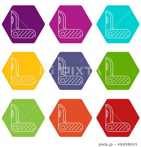 Pocket knife metal icons set 9 vector Pocket knife metal icons set 9 vector 46898645
