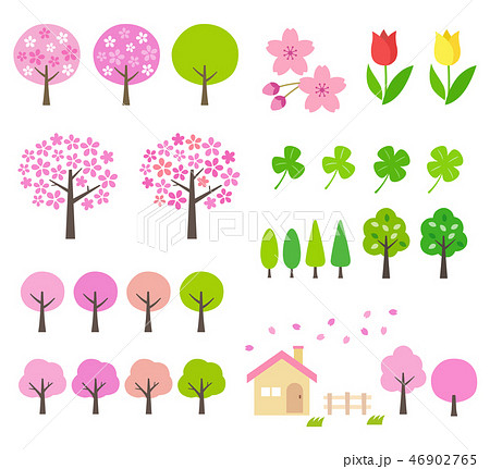 桜の木や春のアイコン イラストセットのイラスト素材