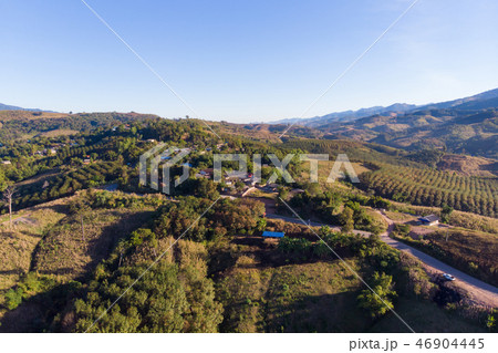 Drone shot aerial view landscape of mountain Drone shot aerial view landscape of mountain 46904445