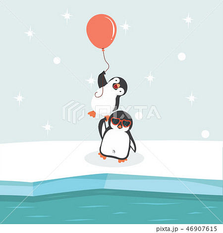 North pole Arctic  with  penguins  holding balloon 46907615