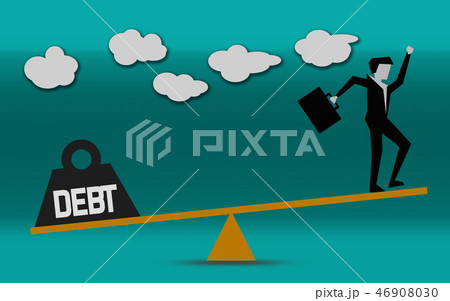 Businessman is balancing with debt Businessman is balancing with debt 46908030
