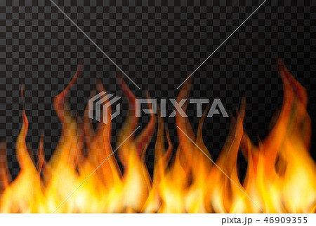 Wall of bright fire flame on transparent 46909355