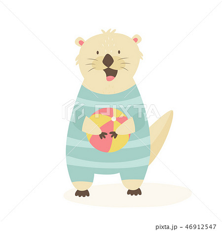 Funny happy otter in a swimming suit with a ball Funny happy otter in a swimming suit with a ball 46912547