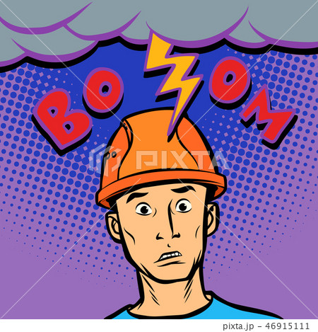 surprised male helmet professional lightning hitting the head 46915111