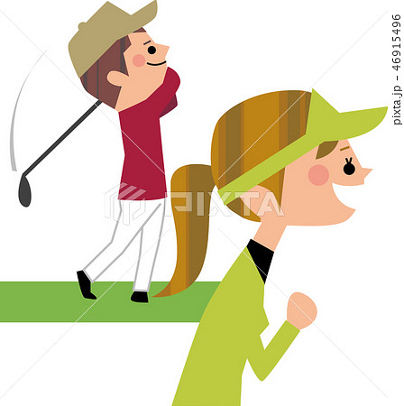ゴルフの練習をするカップルのイラスト素材