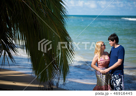Young sexy blonde woman and man at romantic date at vacation 46916445
