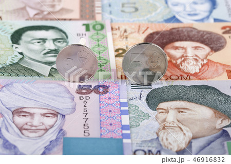 Kyrgyz Som coins on the background of old banknote 46916832
