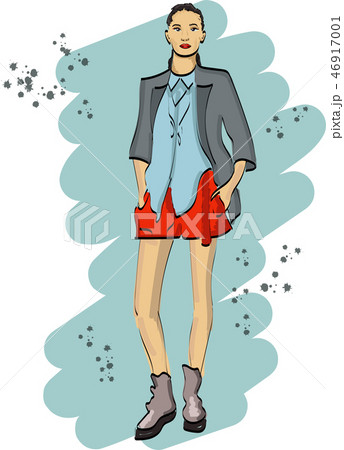 Fashion sketch with young woman in shorts 46917001