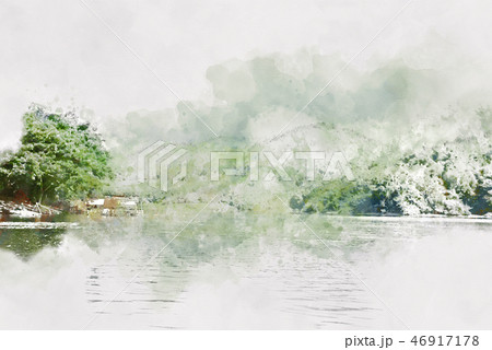 Abstract Mountain hill and river watercolor paint. Abstract Mountain hill and river watercolor paint. 46917178