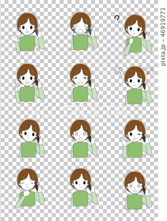 A woman who talks on smartphone with various expressions and poses 46919771