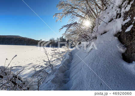 Path thru snow at plitvice lakes during winter 46920060